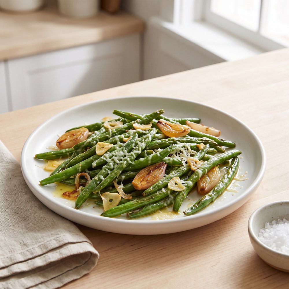 Garlic-Parmesan Green Beans with Shallots