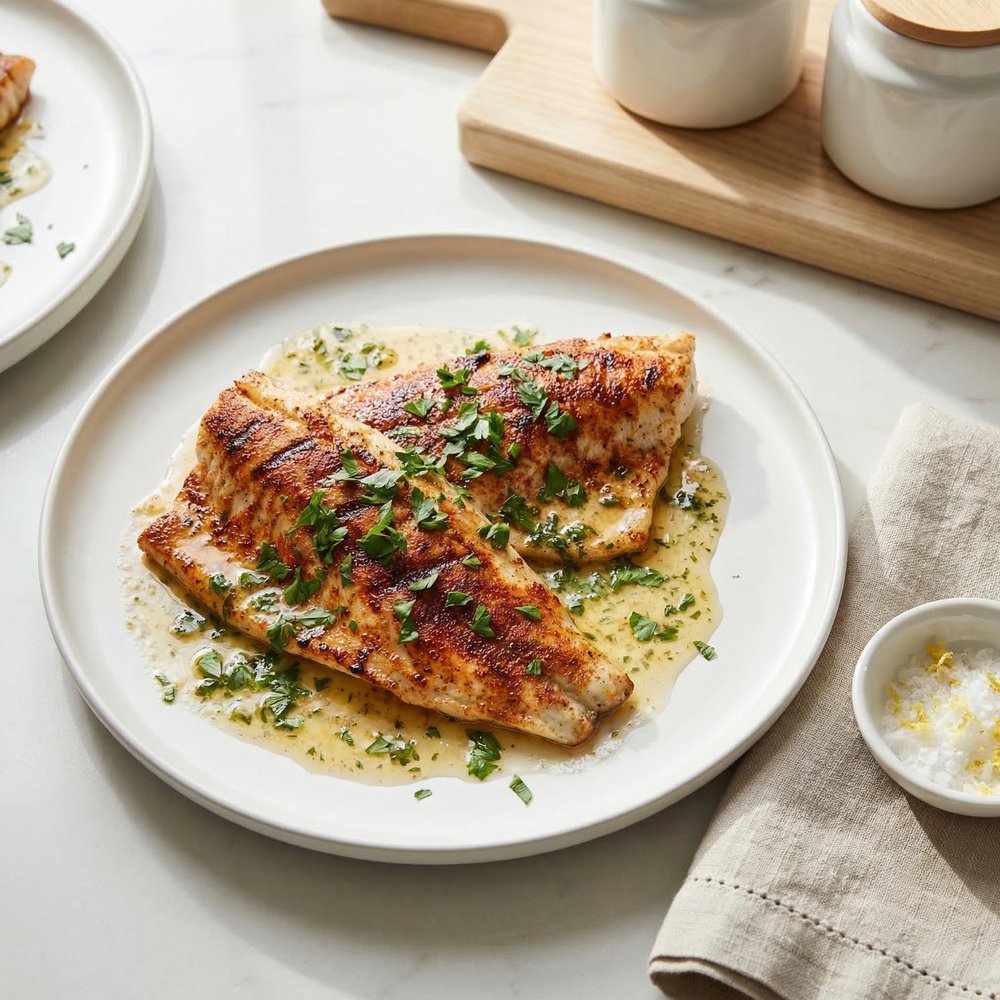 Char-Grilled Sea Bass with Garlic-Parsley Butter