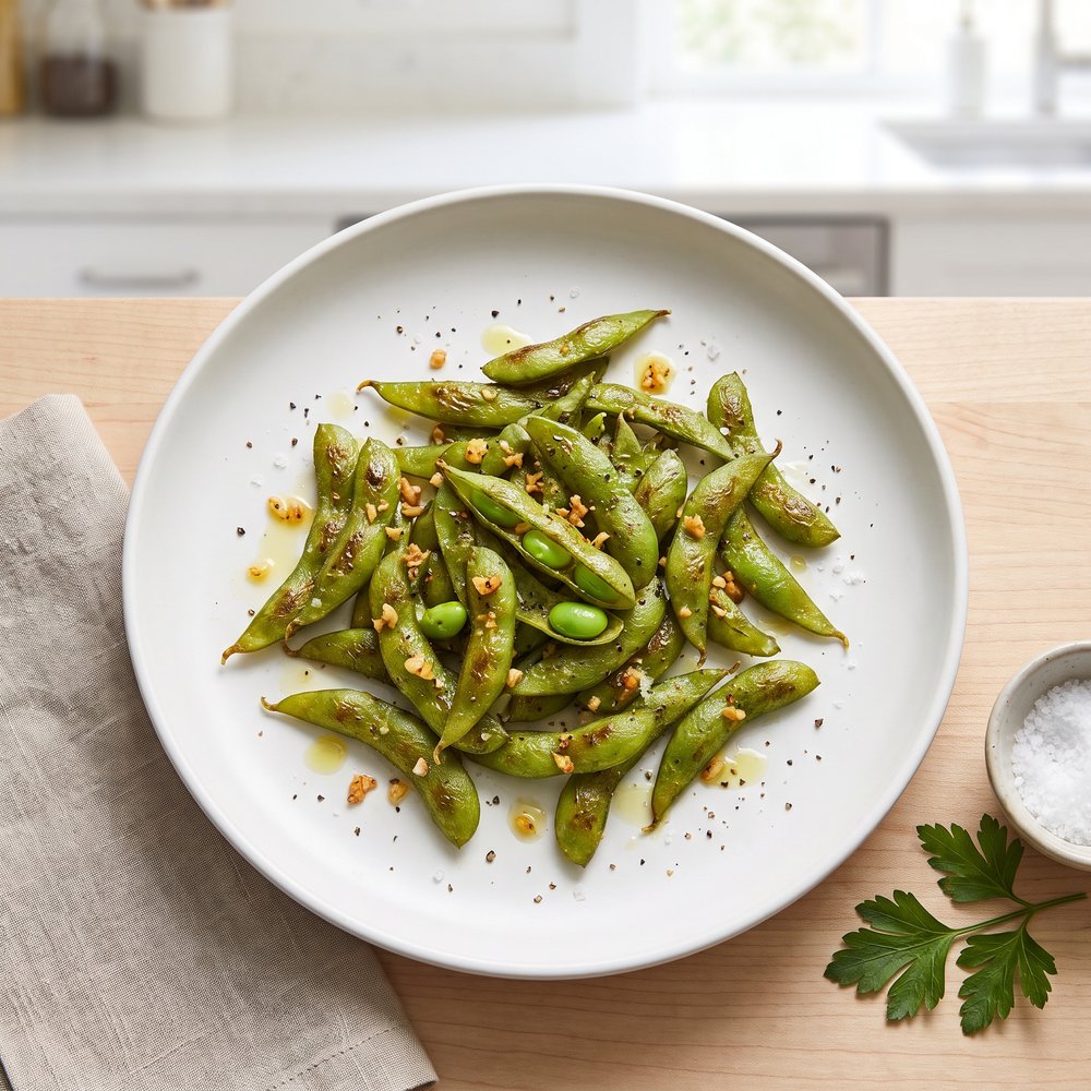 Garlic-Roasted Edamame Pods