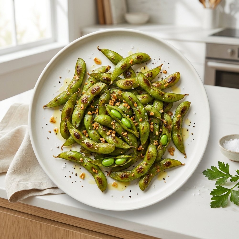 Garlic-Roasted Edamame Pods