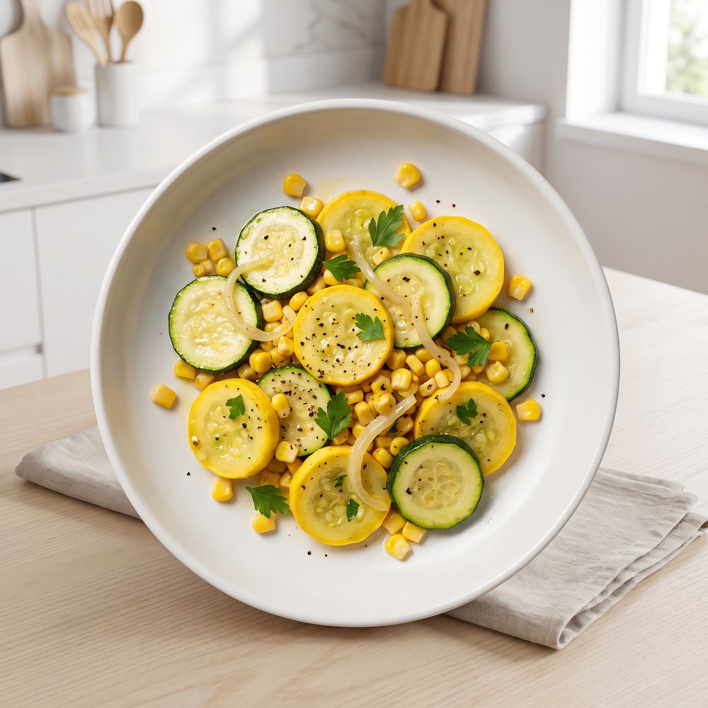 Garlic-Scented Summer Squash with Sweet Corn