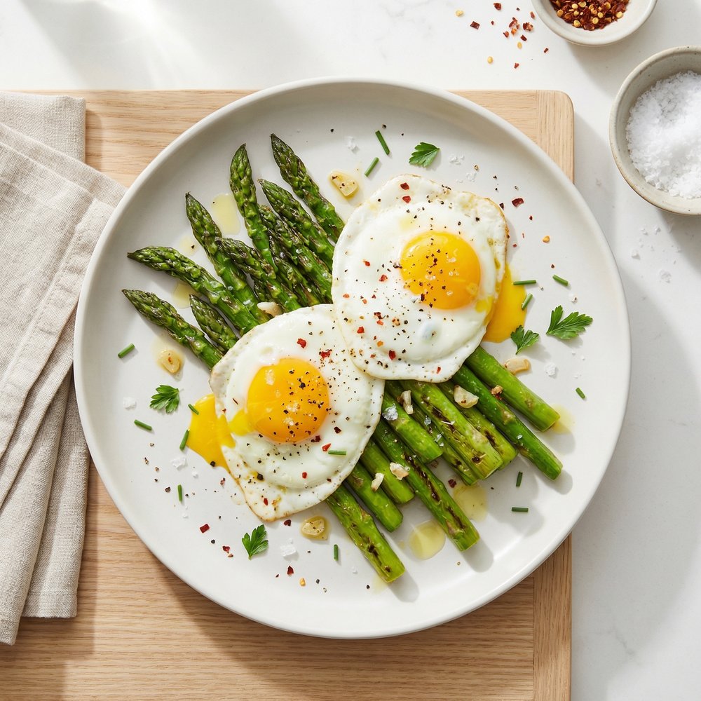 Garlic Asparagus with Soft-Cooked Eggs