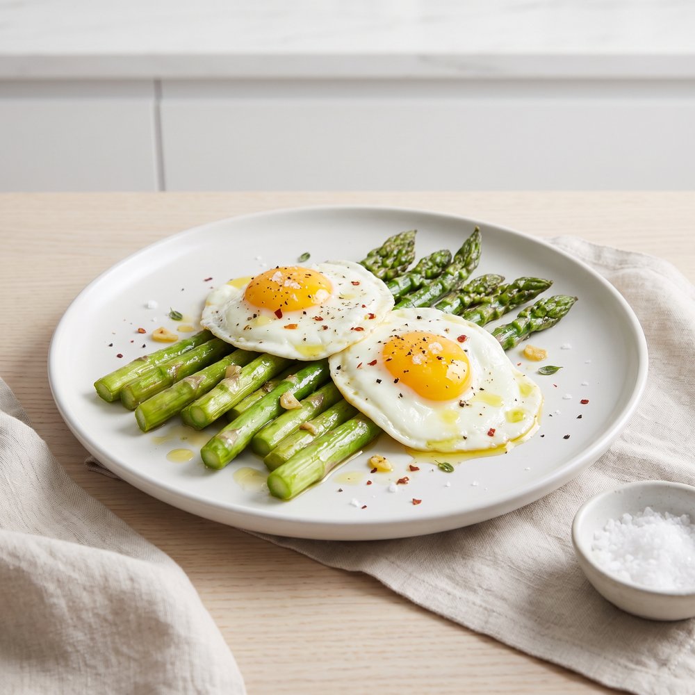 Garlic Asparagus with Soft-Cooked Eggs
