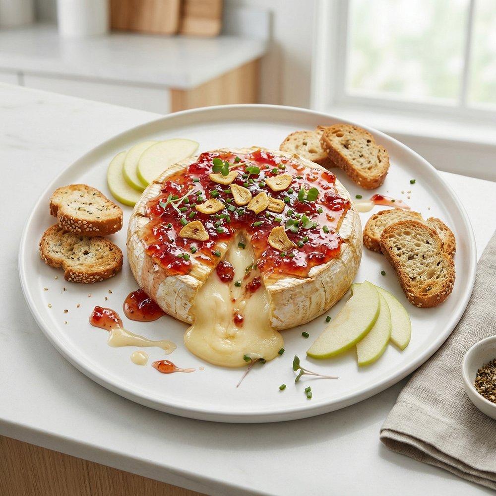 Roasted Garlic Brie with Red Pepper Jelly