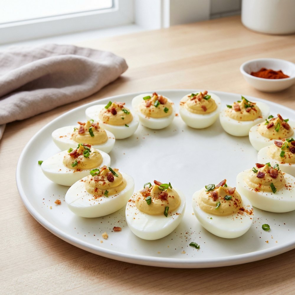 Garlic, Basil, and Bacon Deviled Eggs