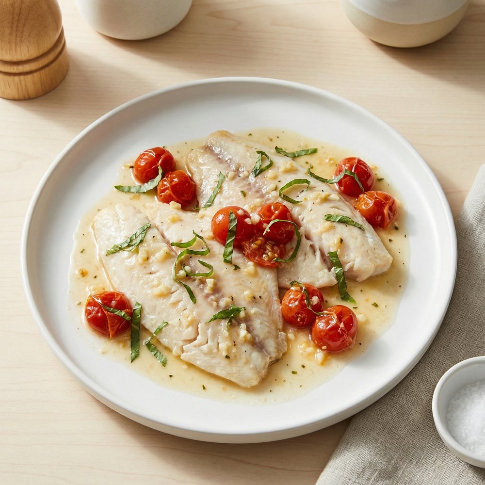 Quick Tilapia with White Wine and Tomatoes