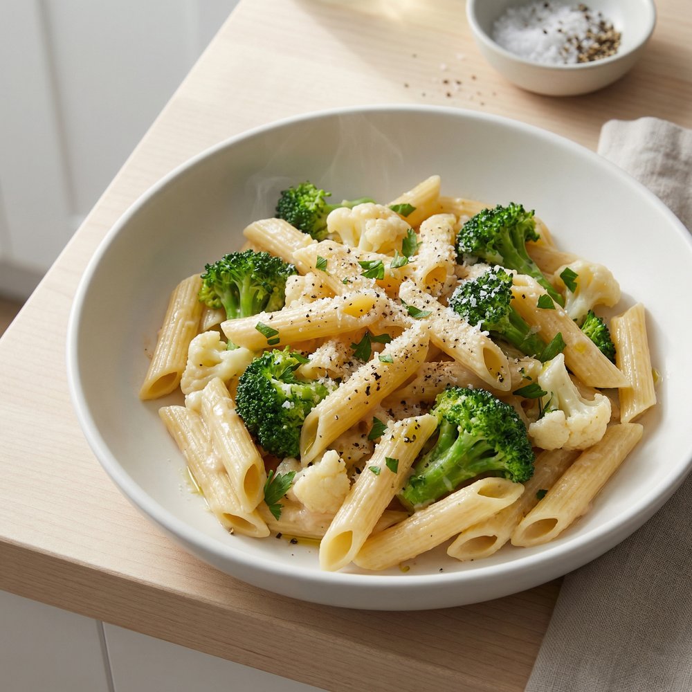 Family-Pleasing Penne with Broccoli, Cauliflower, and Beans