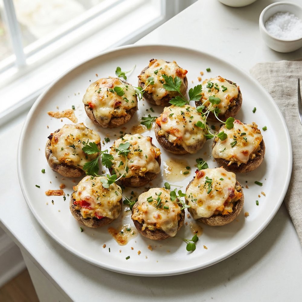 Lobster–Crab Stuffed Mushroom Caps
