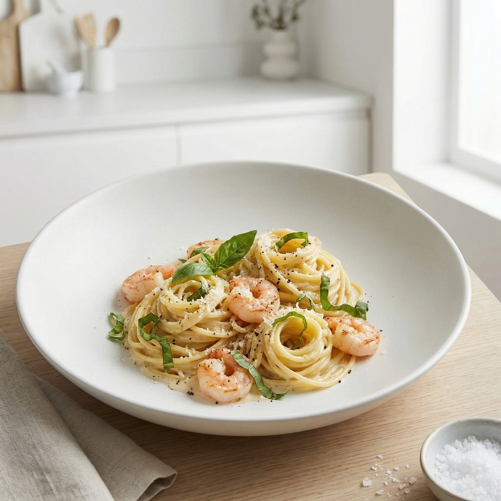 Silky Shrimp Linguine in Cream Sauce