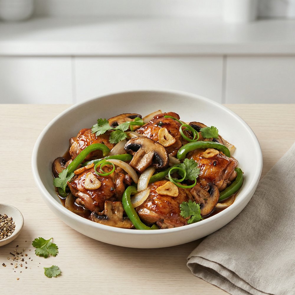 Chicken Thigh Stir-Fry with Garlic and Mushrooms