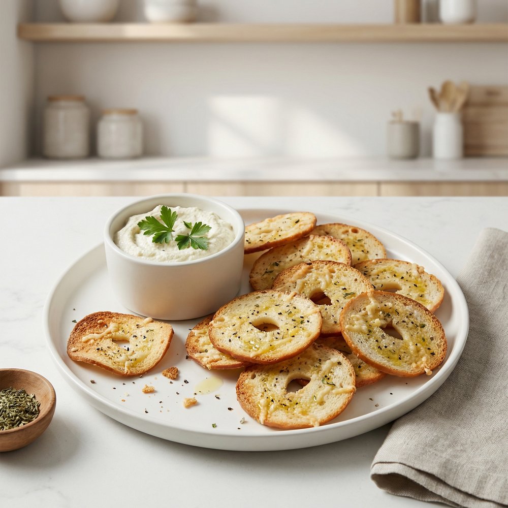 Garlic-Parmesan Bagel Crisps with Italian Herbs