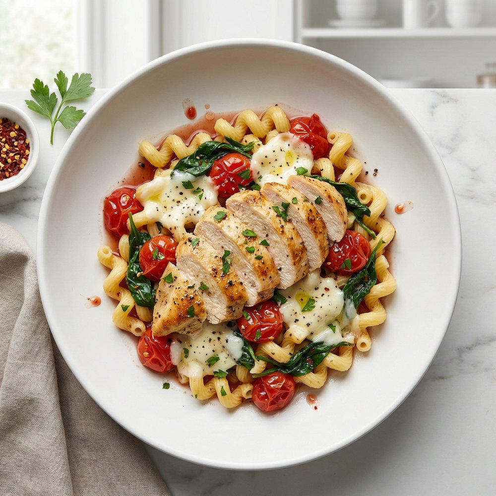 Skillet Italian Chicken with Pasta and Spinach