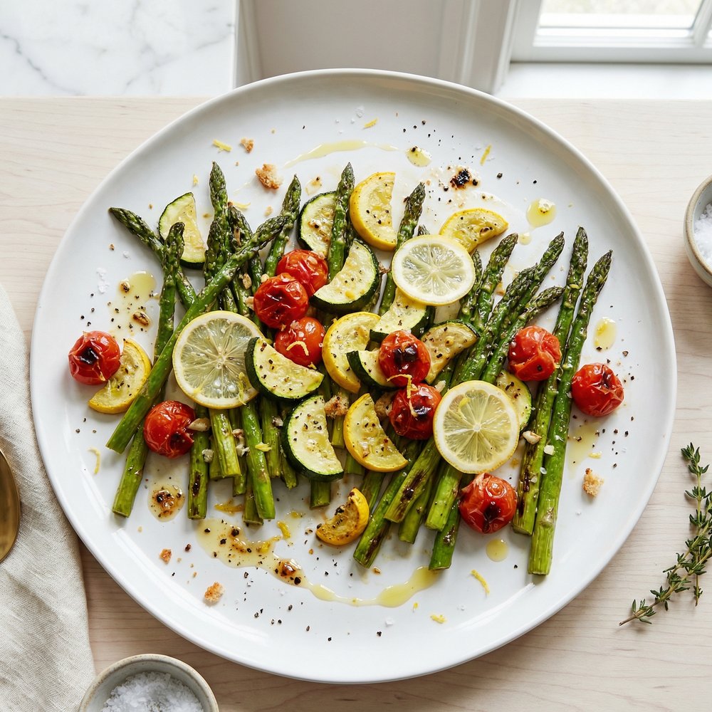 Roasted Asparagus, Zucchini, and Tomatoes