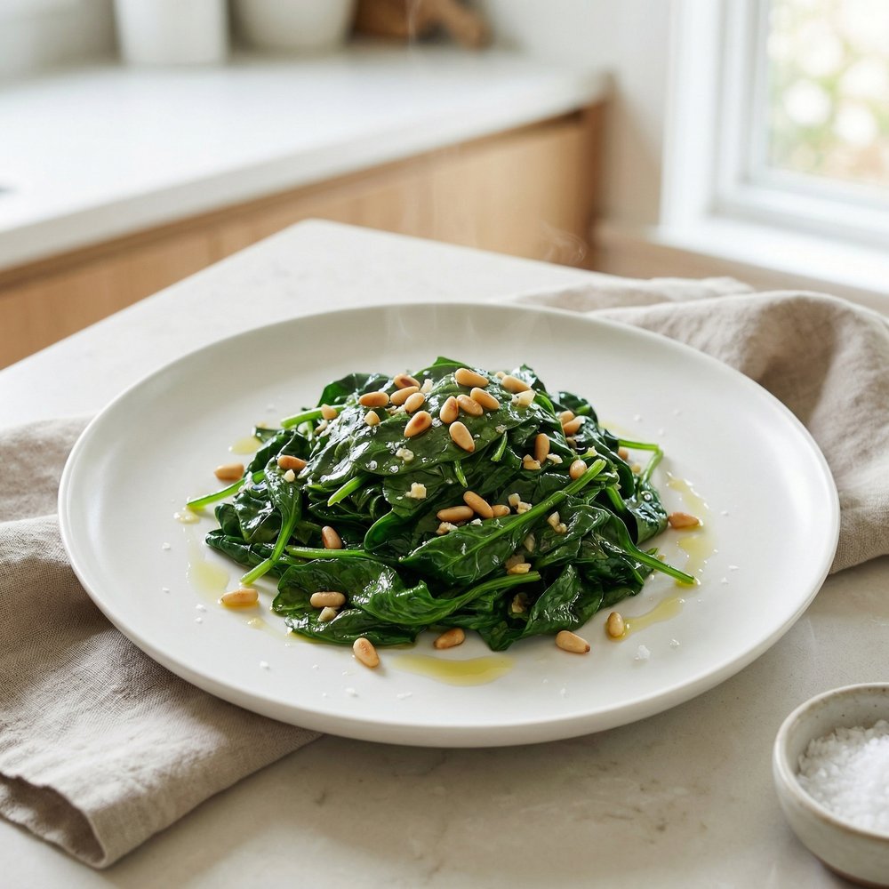 Garlicky Spinach with Toasted Pine Nuts