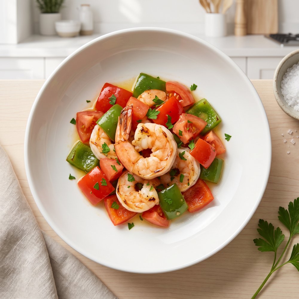 Garlic Shrimp with Peppers and Tomatoes
