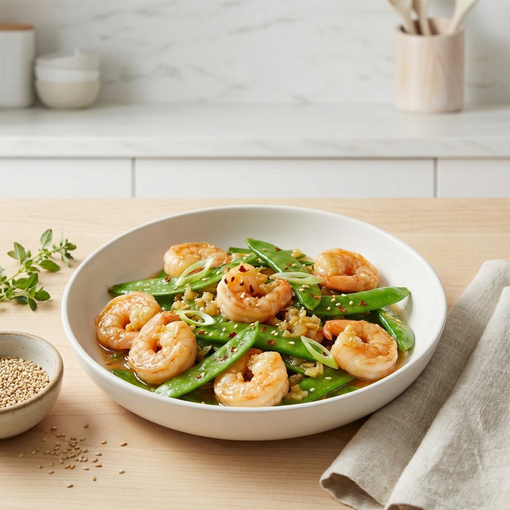 Stir-Fried Shrimp with Snow Peas and Ginger