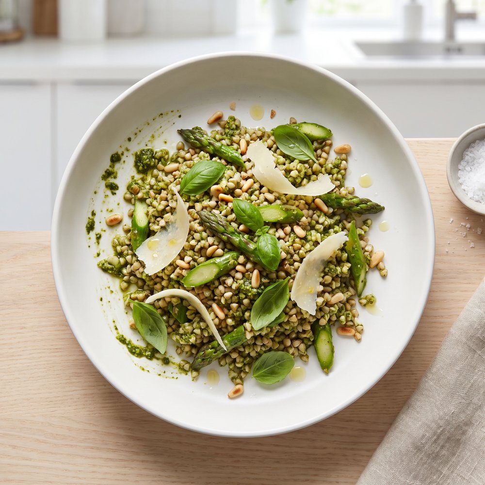 Gluten-Free Buckwheat, Asparagus, and Pesto Salad