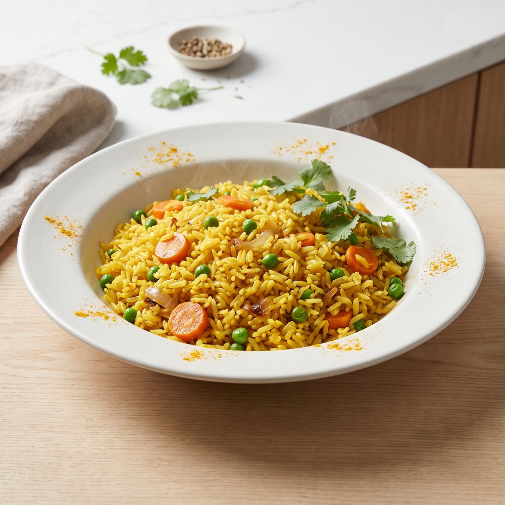 Golden Turmeric Rice with Peas and Carrots