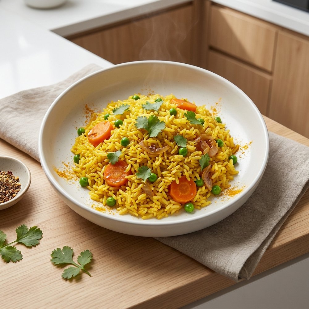 Golden Turmeric Rice with Peas and Carrots