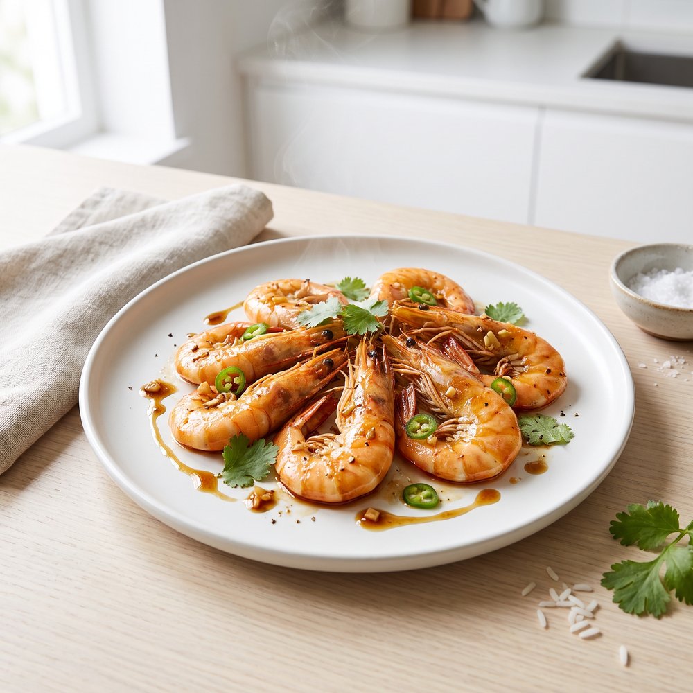 Goong Tod Kratiem Prik Thai (Garlic and White Pepper Fried Prawns)