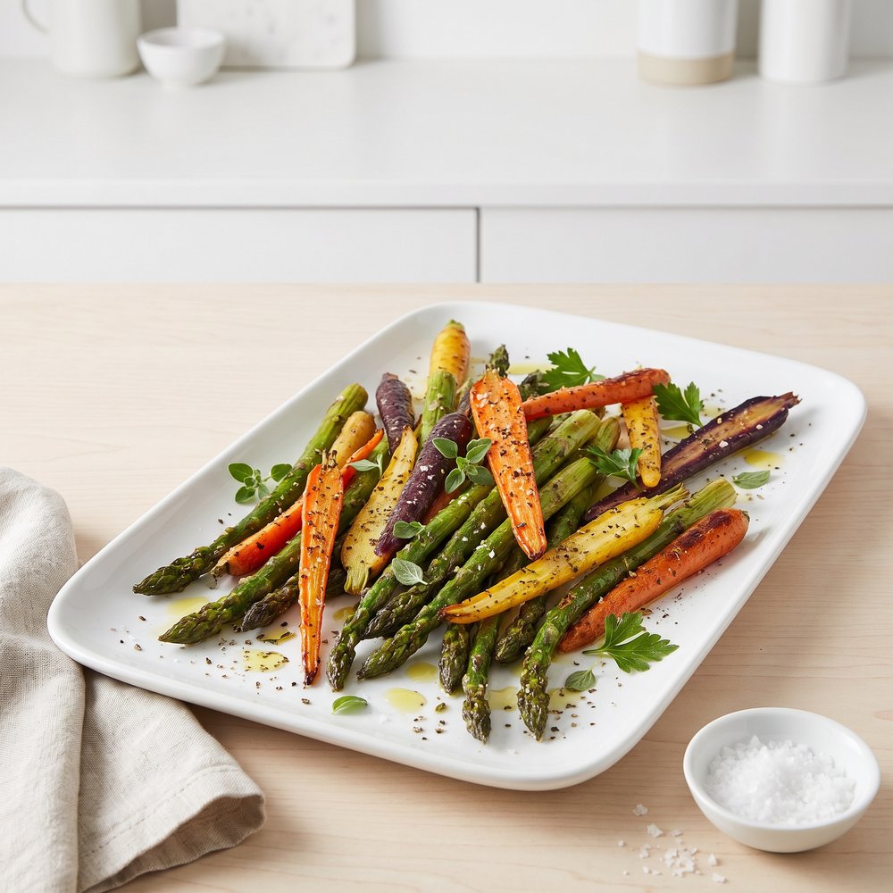 Greek-Seasoned Roasted Asparagus and Carrots