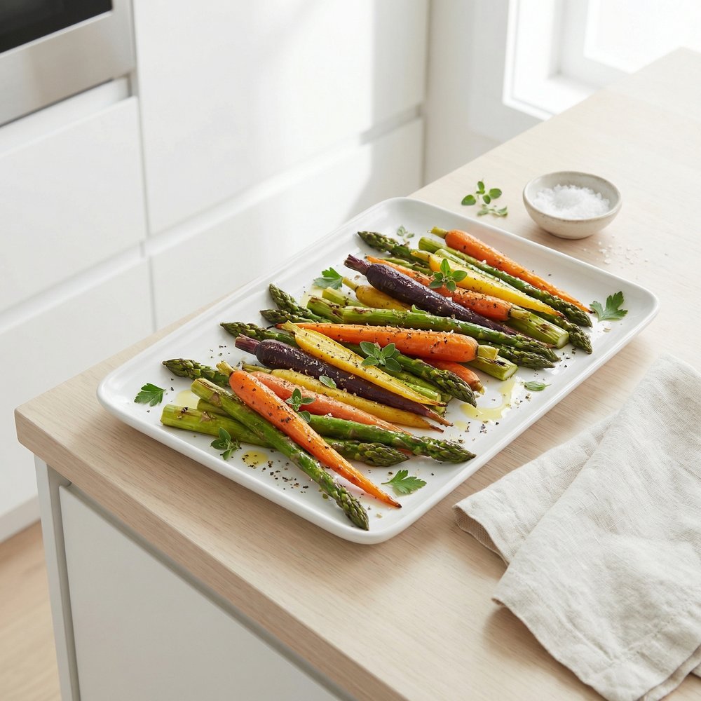 Greek-Seasoned Roasted Asparagus and Carrots