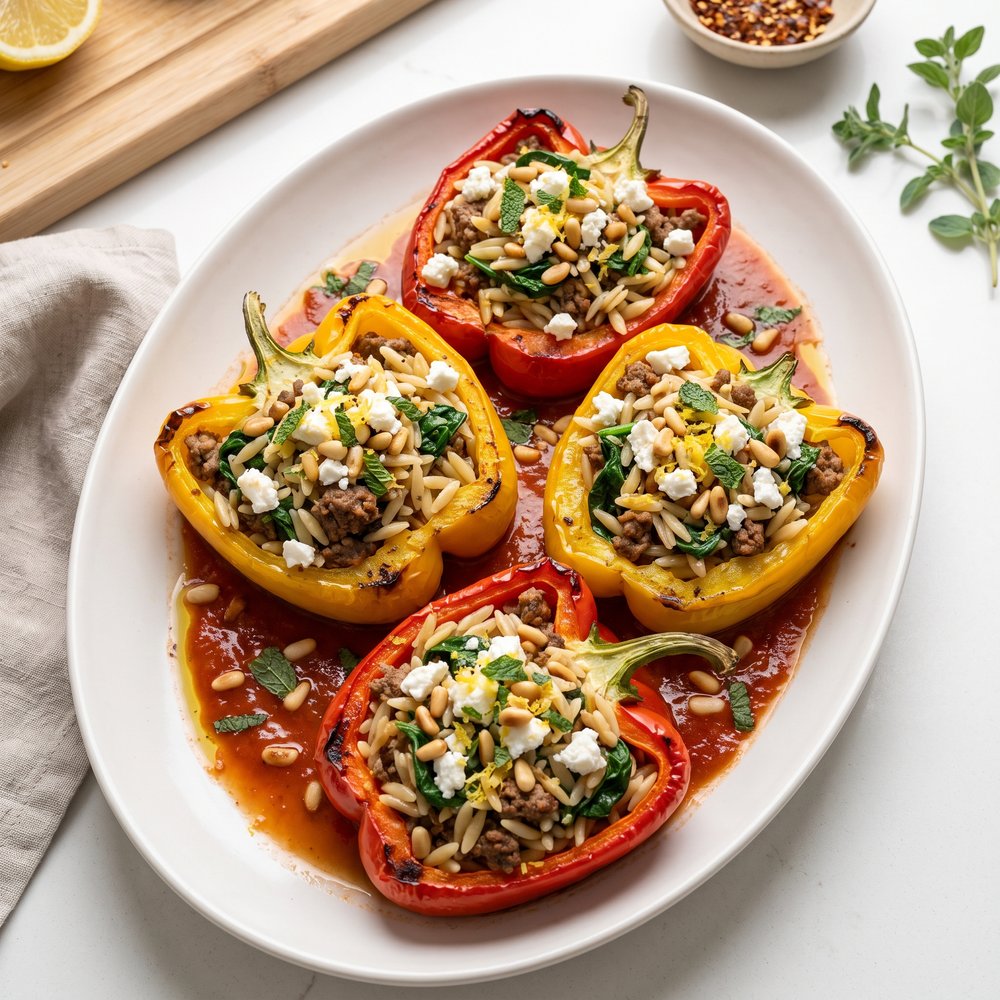 Greek-Style Orzo and Beef Stuffed Peppers for Repeat Dinners