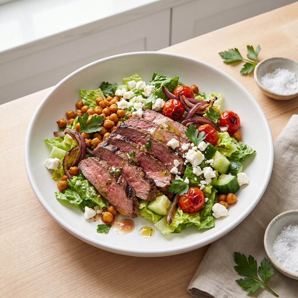 Greek Flank Steak and Veggie Salad