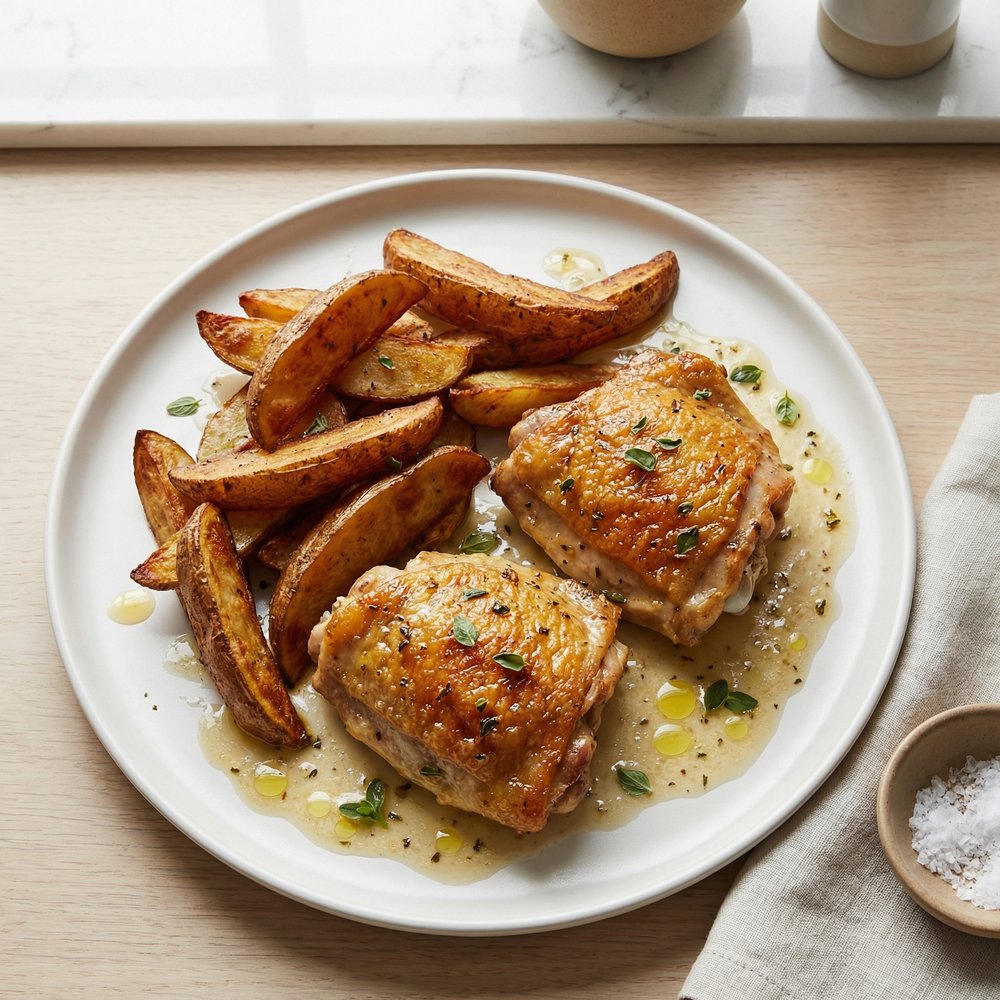 Lemon-Oregano Roasted Chicken Thighs with Potatoes