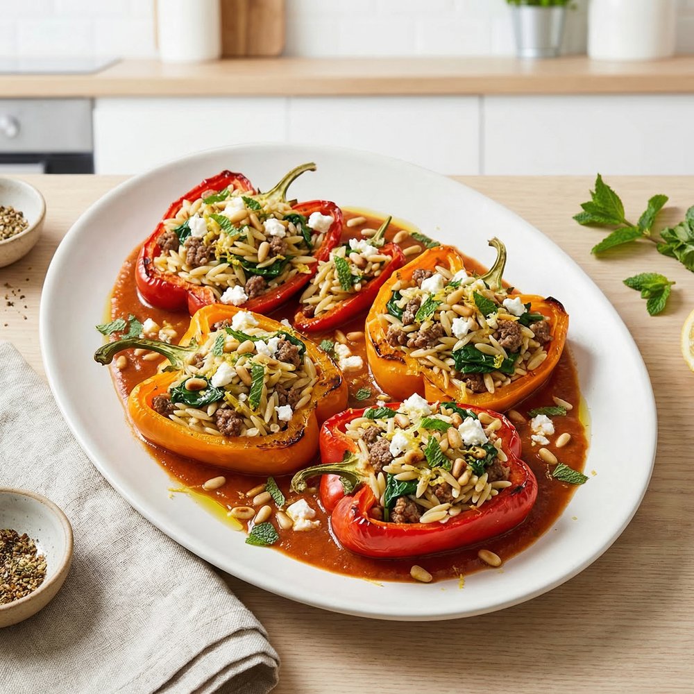 Greek-Style Orzo and Beef Stuffed Peppers for Repeat Dinners