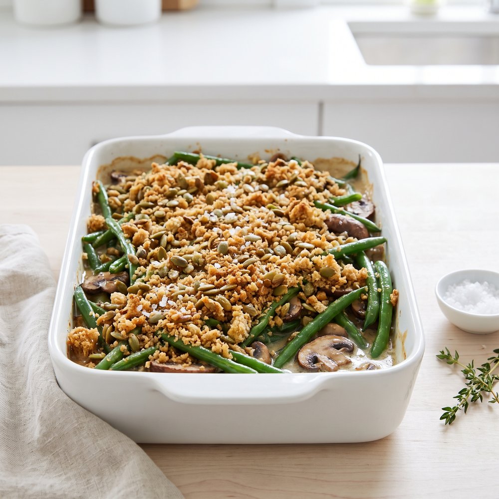 Green Bean Casserole with Pumpkin Seed Crumble (Clean Thanksgiving Twist)
