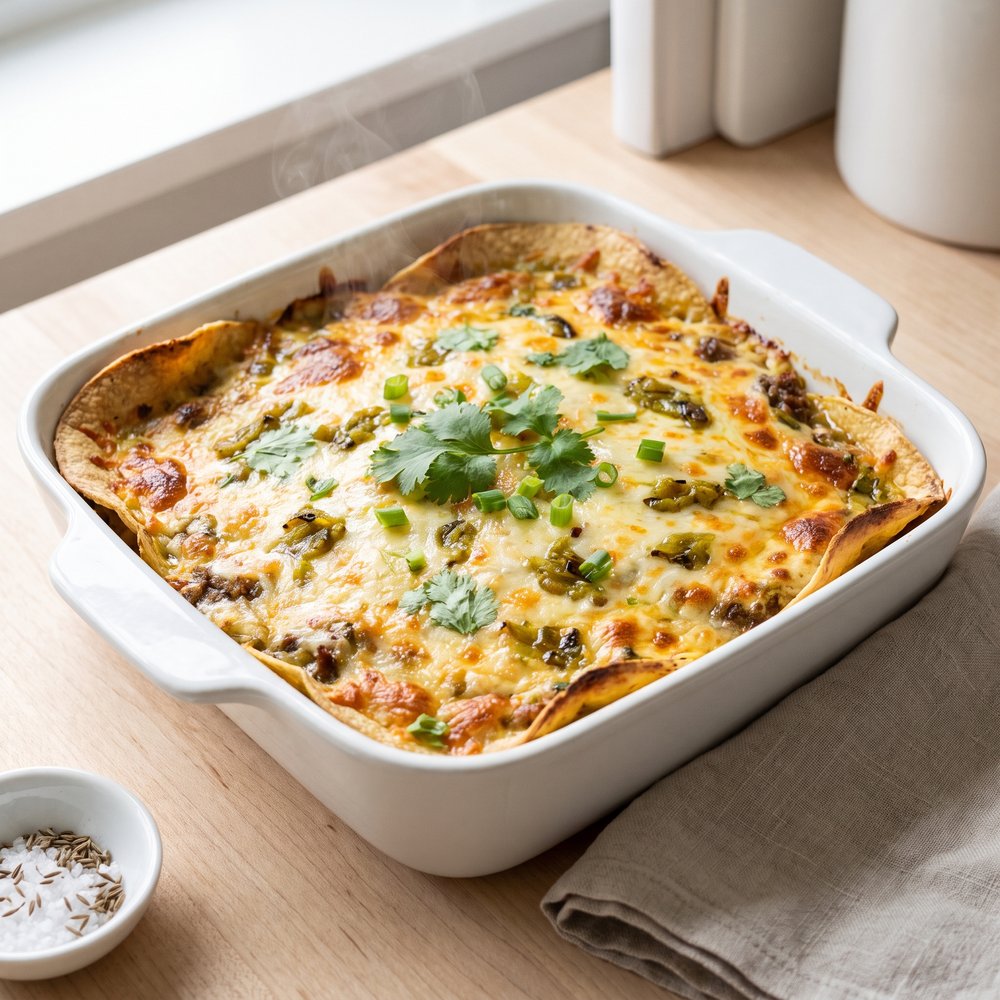 Green Chile Beef Tortilla Bake