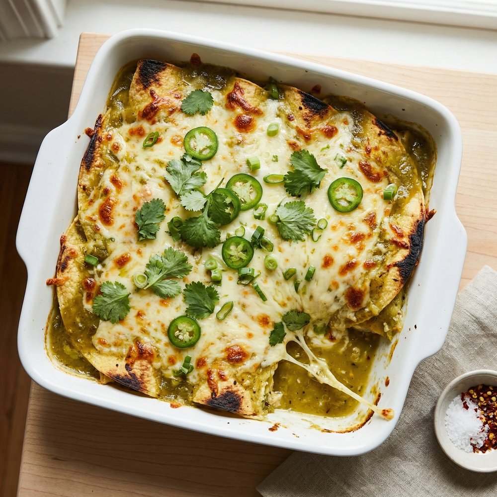 Quick and Easy Green Chile Chicken Enchilada Casserole