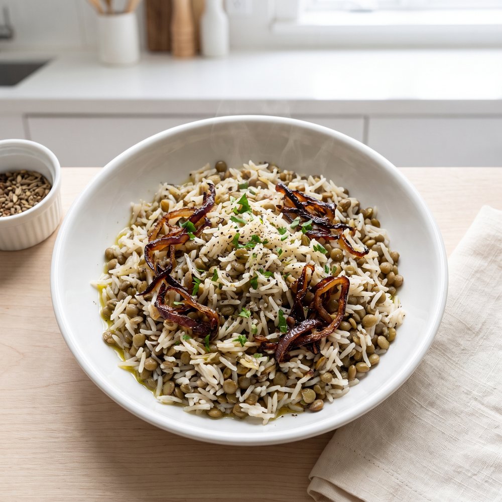 Green Lentils and Rice Assyrian Style