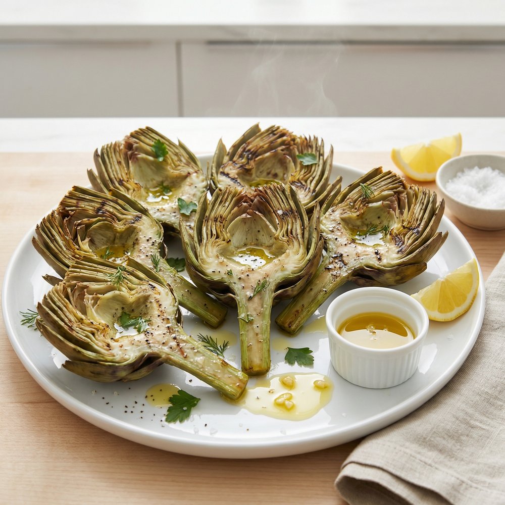 Char-Grilled Artichokes with Lemon-Garlic Oil