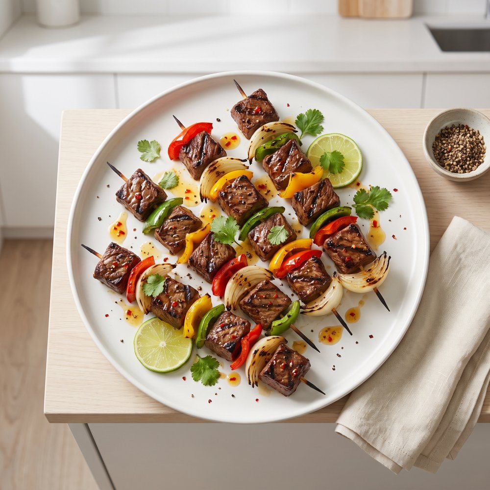 Grilled Beef Fajita Skewers with Peppers and Onions