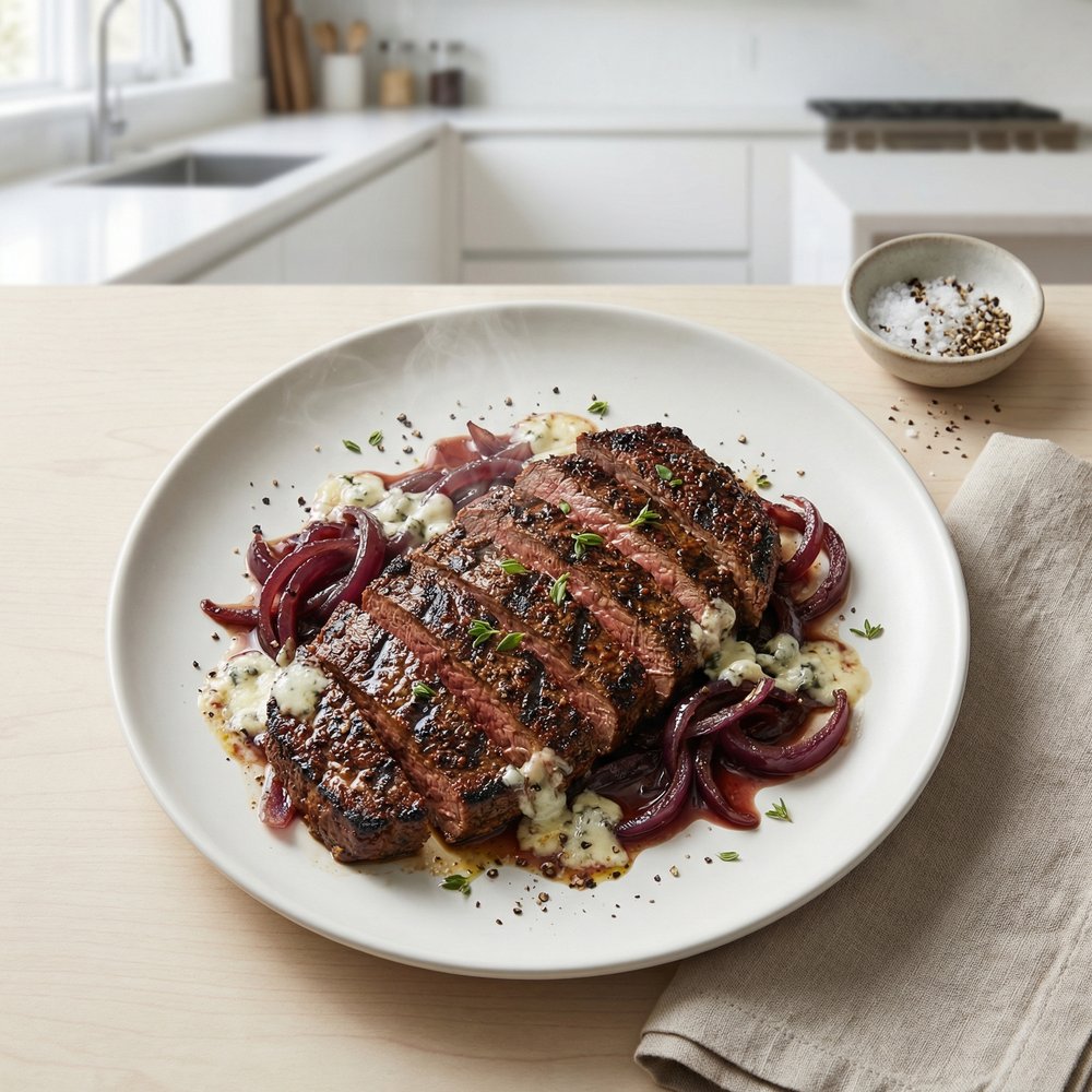Gorgonzola-Topped Grilled Flat Iron Steaks
