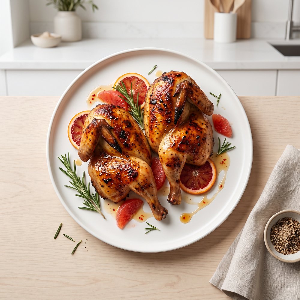 Grilled Game Hens with Blood Orange and Rosemary