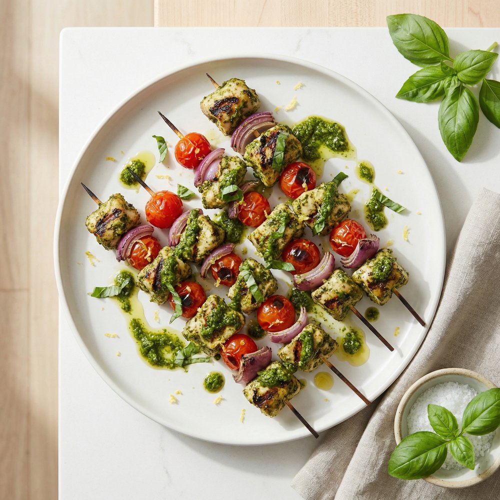 Grilled Chicken Pesto Skewers