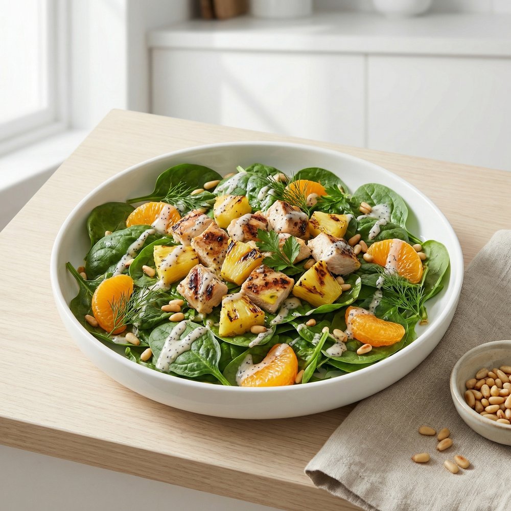 Pineapple and Grilled Chicken Spinach Salad