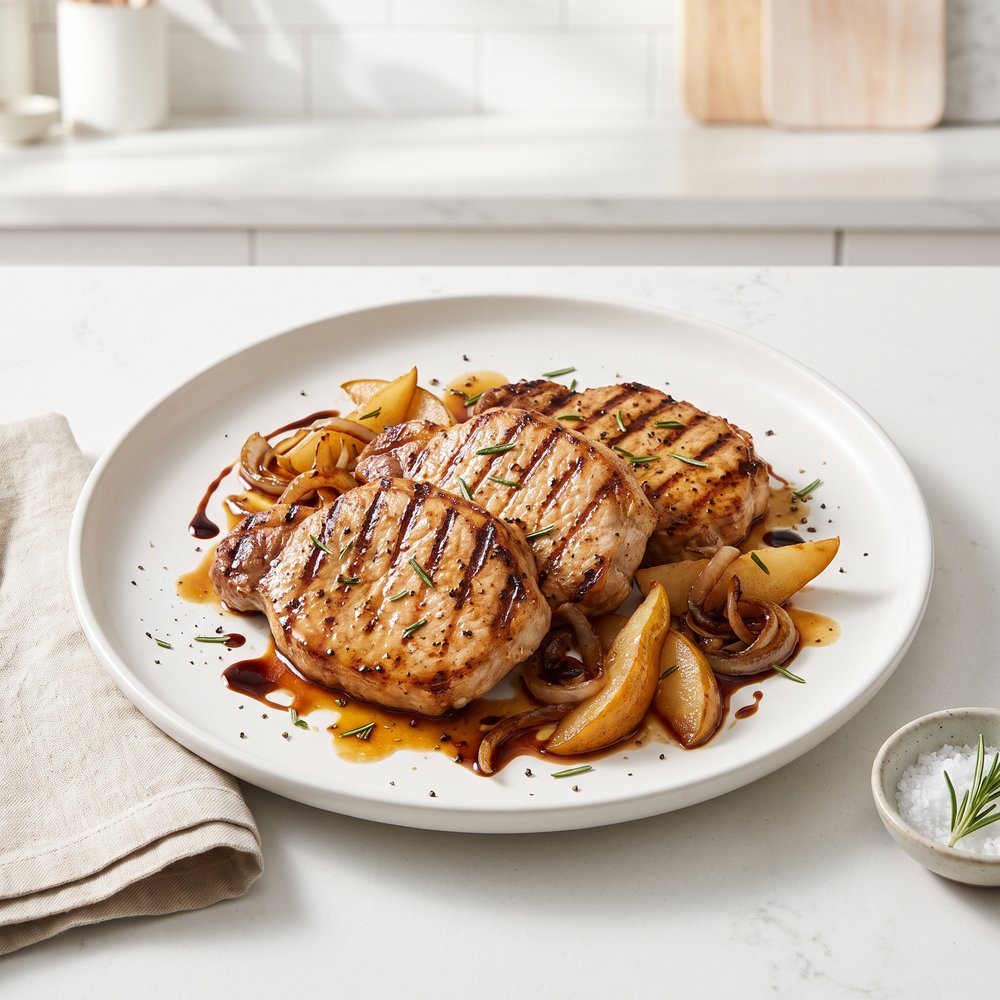Grilled Pork Chops with Balsamic Caramelized Pears