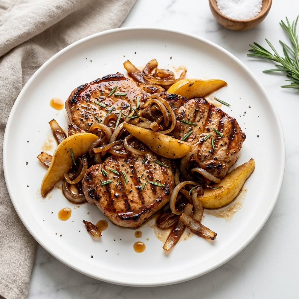 Grilled Pork Chops with Balsamic Caramelized Pears