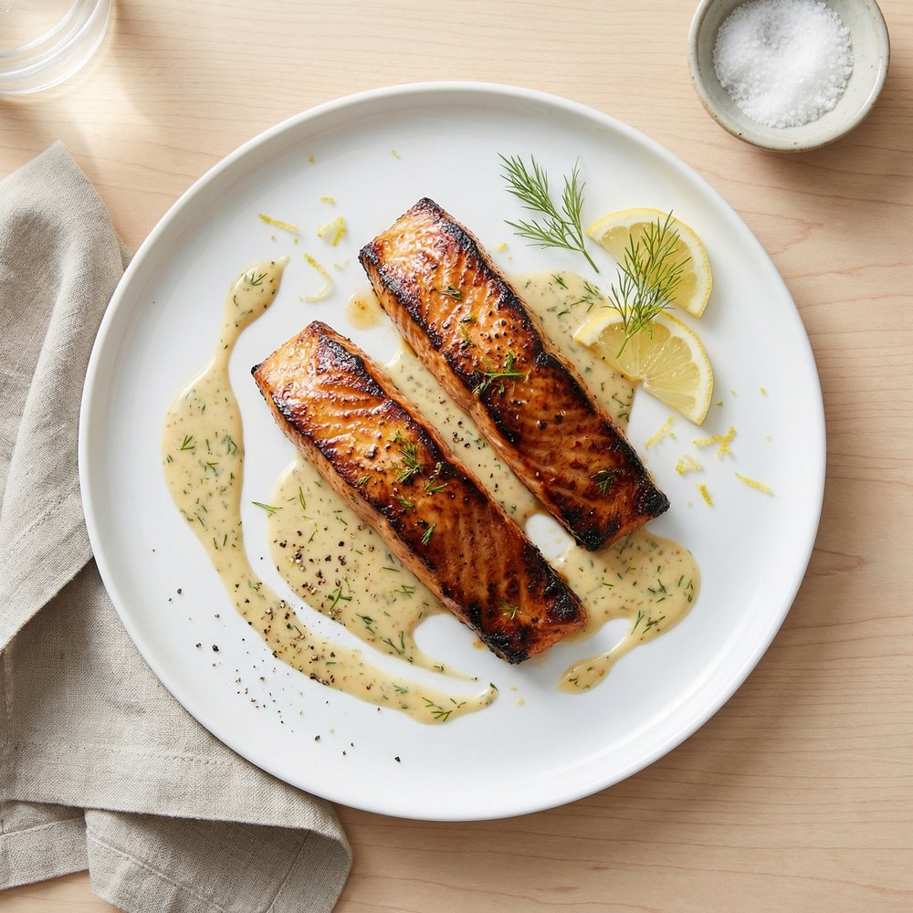 Grilled Salmon with Dill Sauce