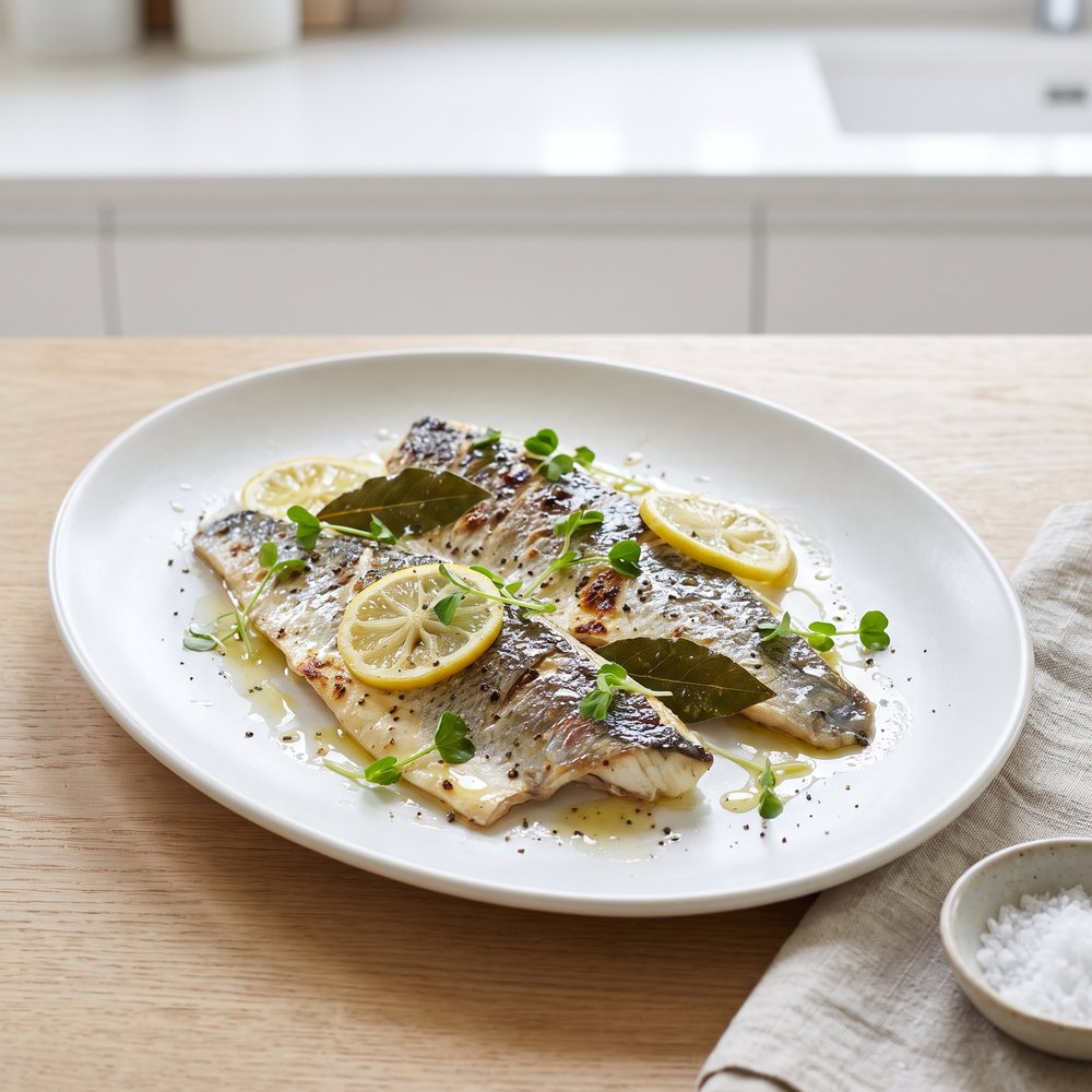 Grilled Sea Bass with Lemon and Bay Leaf