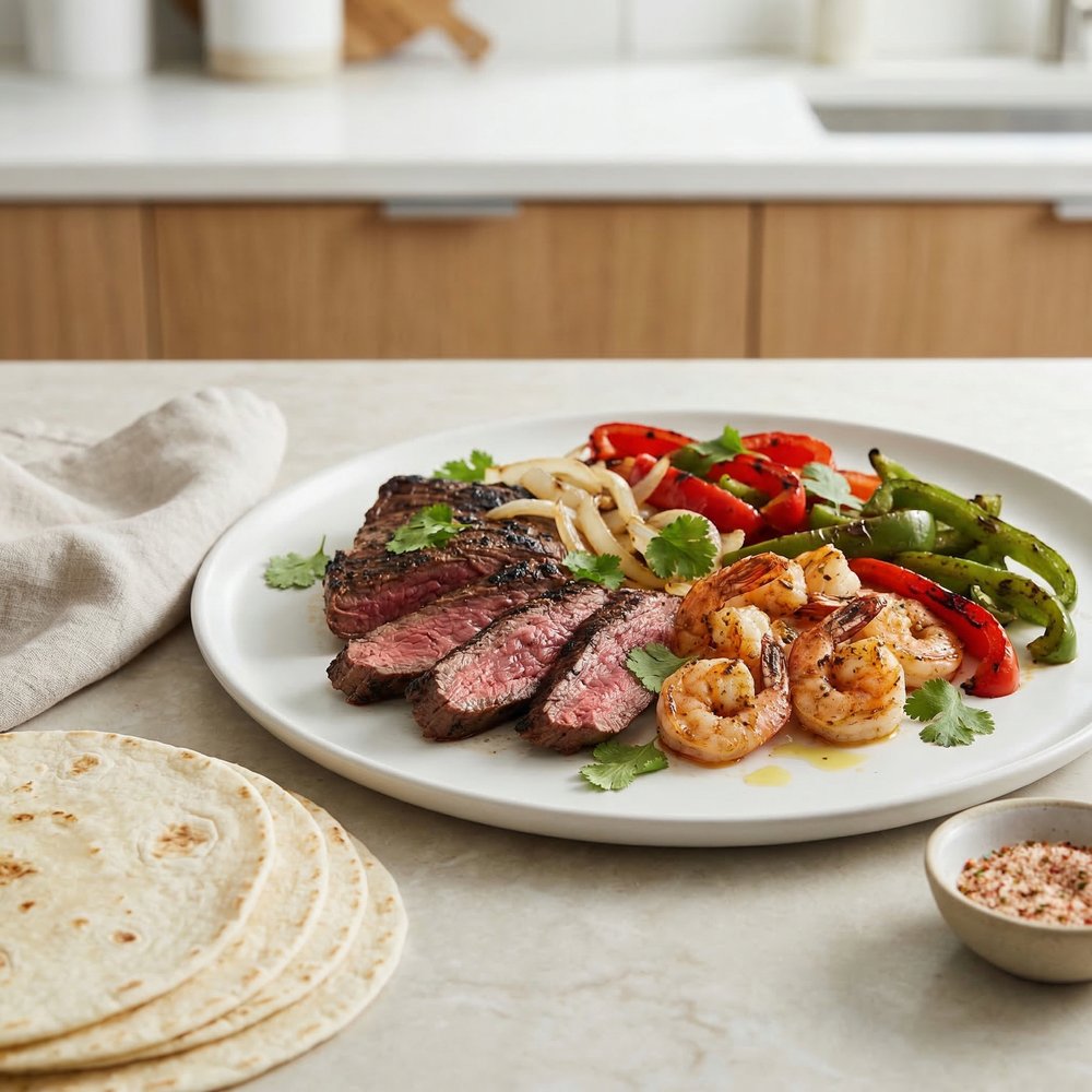 Weeknight Steak & Shrimp Fajitas