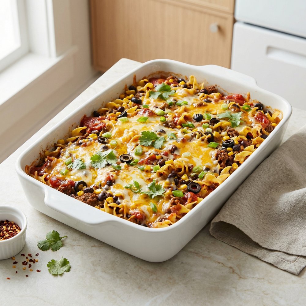 Quick Mexican-Inspired Beef Noodle Casserole