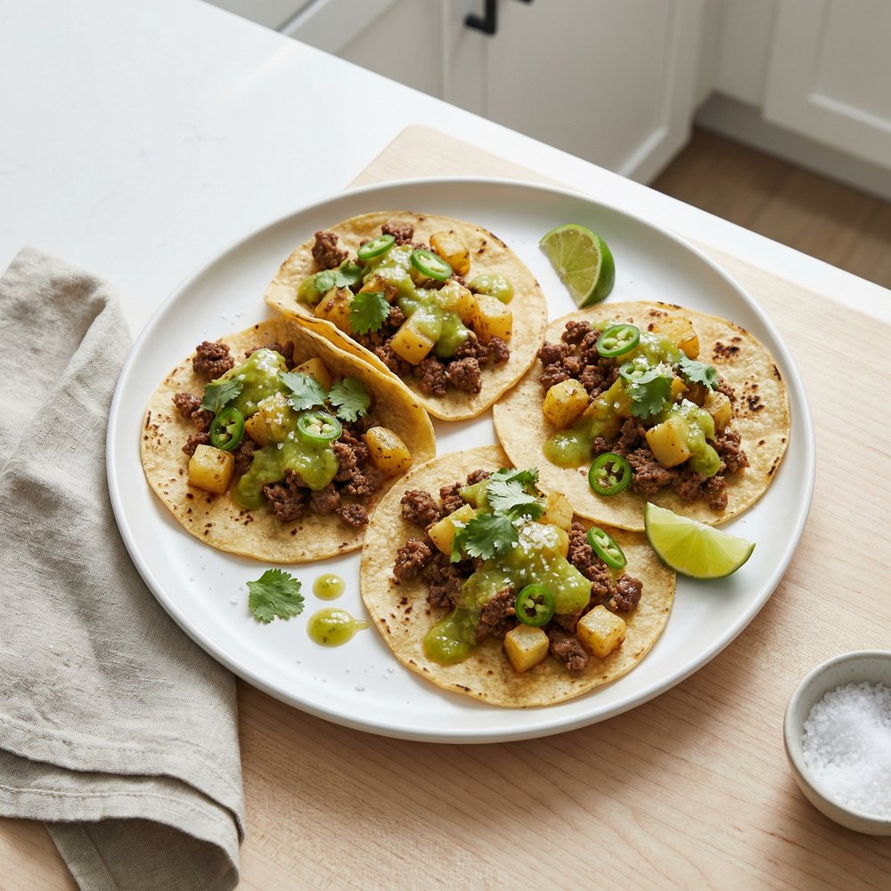 Guatemalan-Style Beef and Potato Tacos