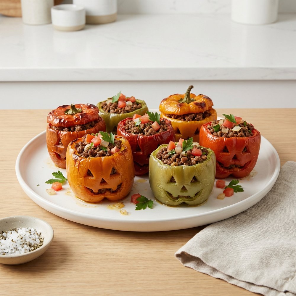 Halloween Jack-O’-Lantern Stuffed Peppers