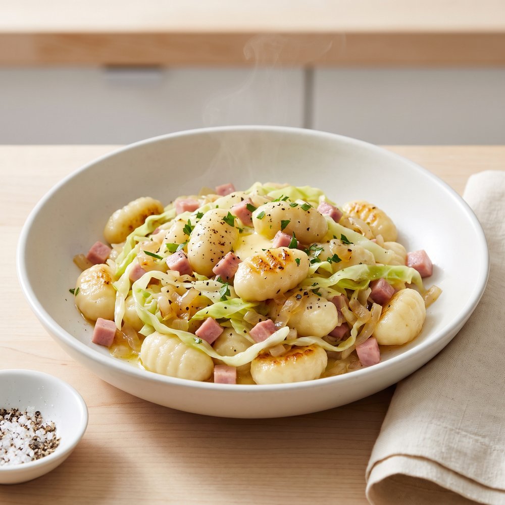 Ham, Cabbage, and Noodles Skillet