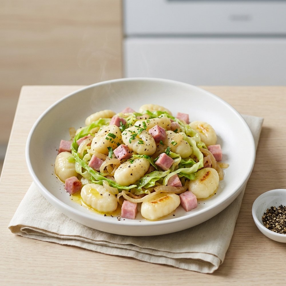 Ham, Cabbage, and Noodles Skillet